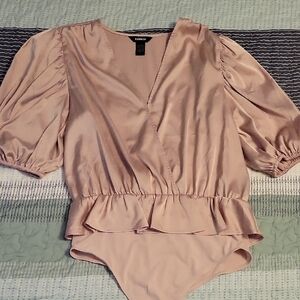 Express Women's Blush Satin Bodysuit